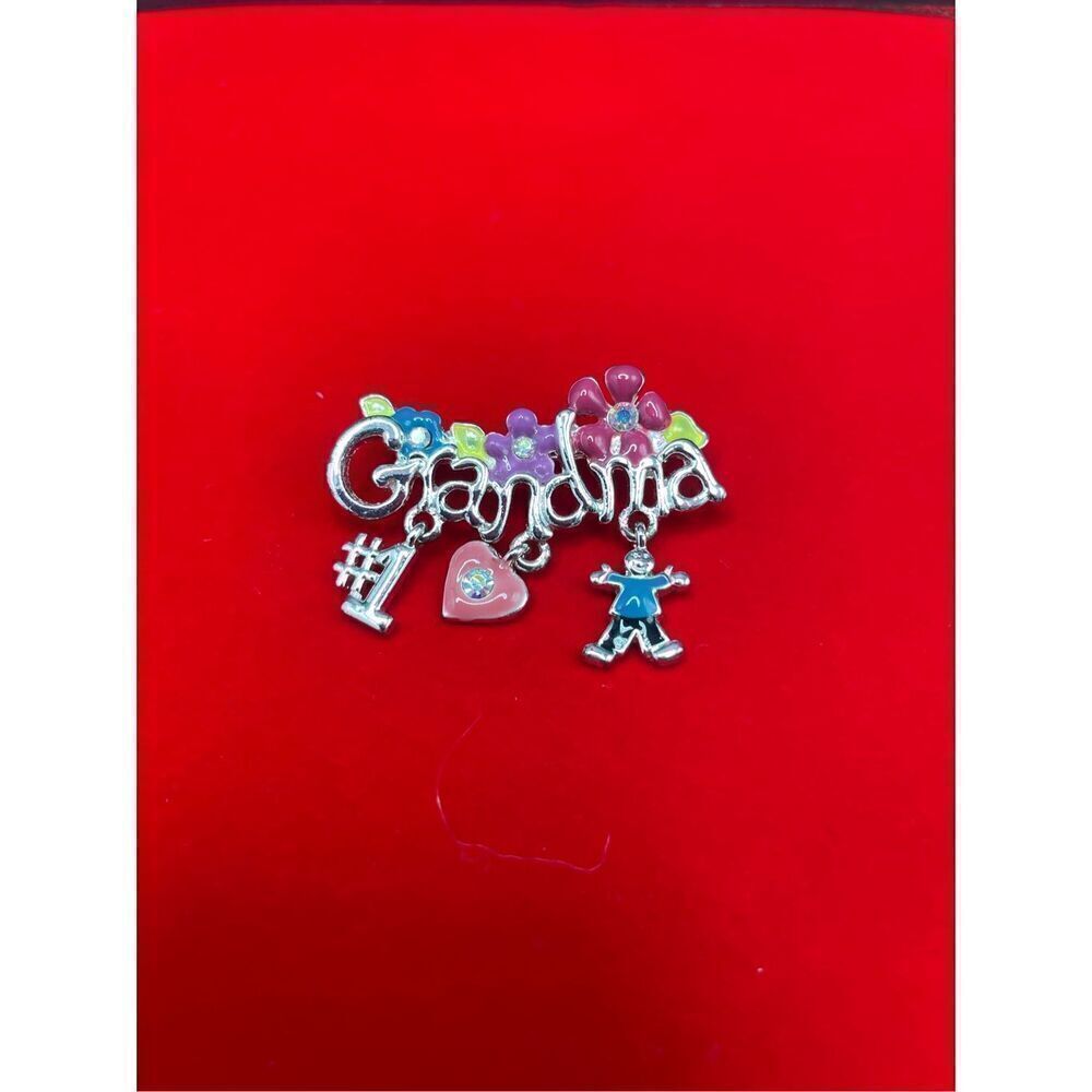 Grandma Pin or Pendant Silver and Rhinestone Gift Idea